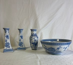 Set Of 3 Vintage Blue And White Chinese Porcelain