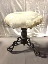 Antique Music Stool With Metal Base