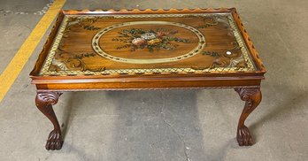 Georgian Style Mahogany Coffee Table With Floral Painting