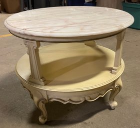 Antique White French Provincial Table With Marble