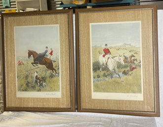 Vintage Framed Aquatint Engraving The First Jump & In For A Brush