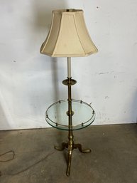 French Provincial Solid Brass Tripod Cabriolet Leg Floor Lamp & Shade