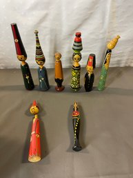 Vintage Egyptian Folk Wooden Peg Dolls