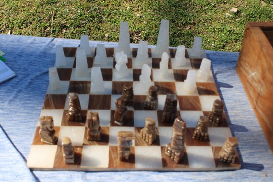 Marble Chess Set And Wood Box