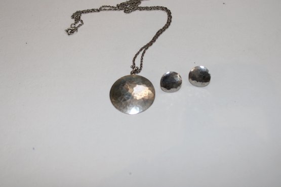 STERLING HAMMERED NECKLACE AND EARRING SET MARKED REP