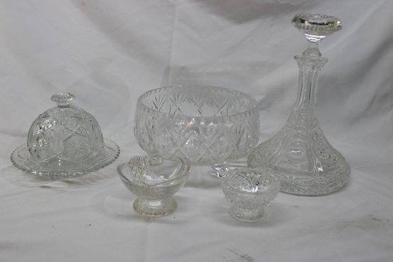 Vintage Pressed Glass Lot - Decanter Bowl  Dishes #33
