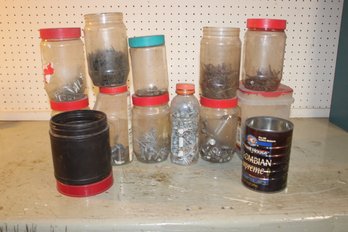 Jar & Cans Full Of Screw Nails And More