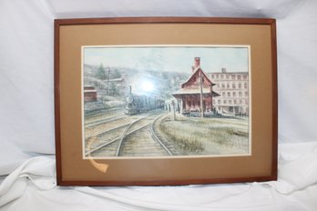 Framed Railroad Train Station  Print By Connie Seaver - Winsted CT