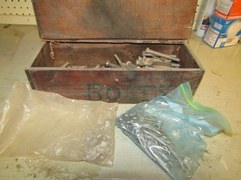 Wood Box Full Of Bolts & Cotter Pins