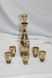 Bohemian Glass Decanter & Cordial Glasses