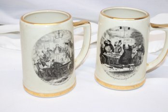 2 Charles Dickens Pickwick Papers Mugs - 23 Karat Gold - Milburn China