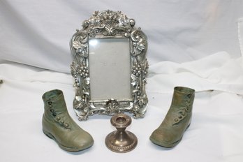 Weighted Silver Candle Holder Picture Frame Lot