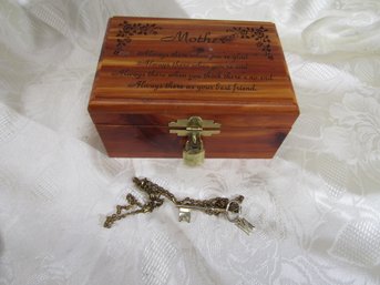 Wood Wooden Mother Trinket Jewelry Box With Key
