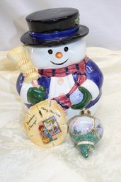 Snowman Cookie Jar & Christmas Ornaments