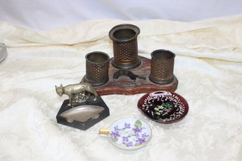 Vintage Cigarette Cigar Cutter Holder And Ashtrays