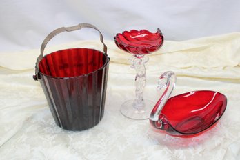 Collection Of Red Glass Bucket  Dishes