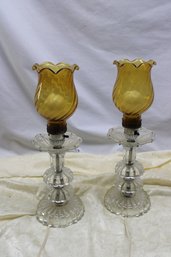 2 Glass Table Lamp Amber Glass Shades