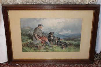 Framed Scottish Man & Dogs Print