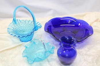 Blue Glass Dishes Bowls & Vase