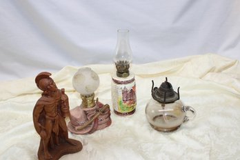 Assortment Of Mini Oil Lamps & Statue