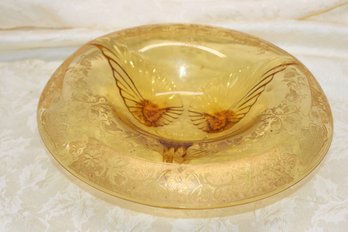 Large Amber Glass Footed Bowl