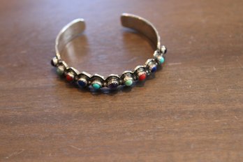 Sterling Silver Cuff Bracelet Multi Colored Gems