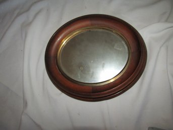 Vintage 11' Oval Wood & Brass Mirror #3