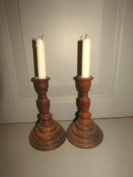 Pair Of Wood Candlestick Holders