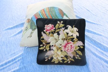 2 THROW PILLOWS - AARDVARK & NEEDLEPOINT