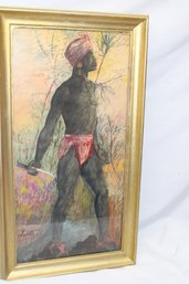 FRAMED ARTIST SIGNED AFRICAN WARRIOR