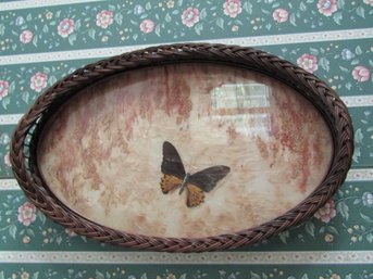 Vintage Serving Basket With Butterfly And Dried Flowers