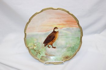 ANTIQUE L S & S LIMOGES GILT EDGE HAND PAINTED GROUSE QUAIL PLATE SIGNED