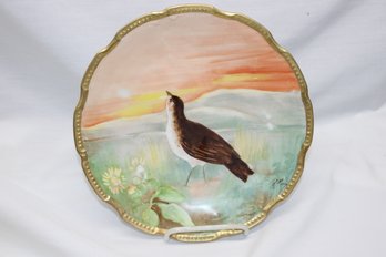 ANTIQUE L S & S LIMOGES GILT EDGE HAND PAINTED GAME BIRD PLATE SIGNED