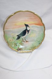 ANTIQUE  LIMOGES GILT EDGE HAND PAINTED GAME BIRD PLATE SIGNED