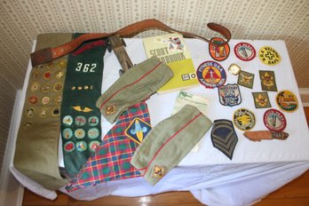 Large Assortment Of Vintage Boy & Girls Scout Badges Sashes Caps And More