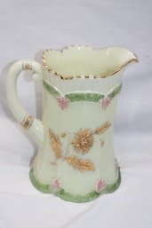 Northwoods Chrysanthemum Sprig  Custard Glass Water Pitcher 8'