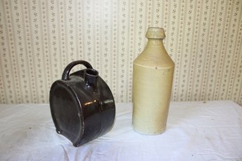 2 VINTAGE STONEWARE JUGS - STILES JUG