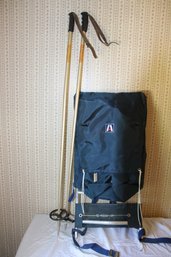 VINTAGE BACK PACK & HIKING POLES