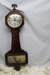 ANTIQUE SESSIONS BANJO CLOCK  OCEAN SAILBOAT SCENE