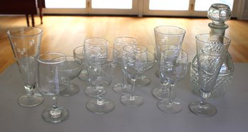 Collection Of Wine Cordial Glasses And Decanter