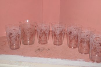 7 Vintage Etched Juice Glasses