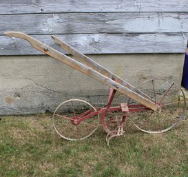 Antique Wood Push Plow Culitvator