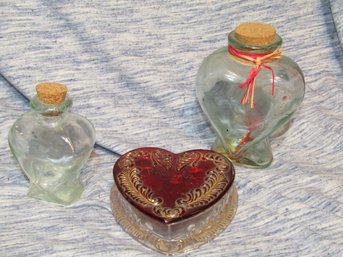 Glass Heart Bottles And Trinket Box