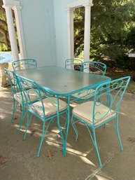 AQUA BLUE OUTDOOR PATIO TABLE & 6 CHAIRS