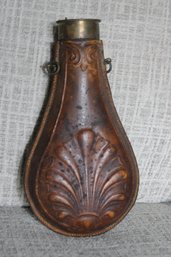 Antique  Leather And Brass Shot Pouch Flask