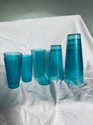 11 Rimmed Blue Plastic Glasses