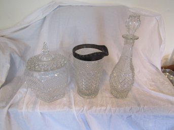 GLASS PITCHER DECANTER LOT