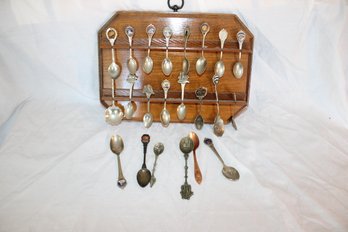 Vintage Souvenir Travel Spoons & Display Rack