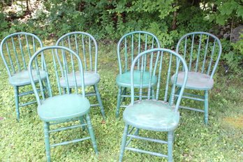 6 Vintage Green Dining Kitchen Table Chairs