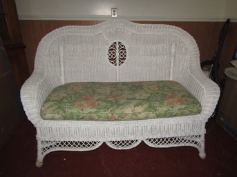 WHITE PAINTED WICKER PATIO COUCH 64' LONG